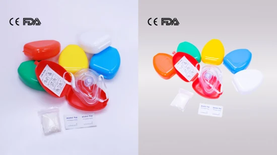 Forniture mediche Maschera CPR monouso per esterno in PVC di pronto soccorso, maschera CPR per protezione facciale con valvola unidirezionale